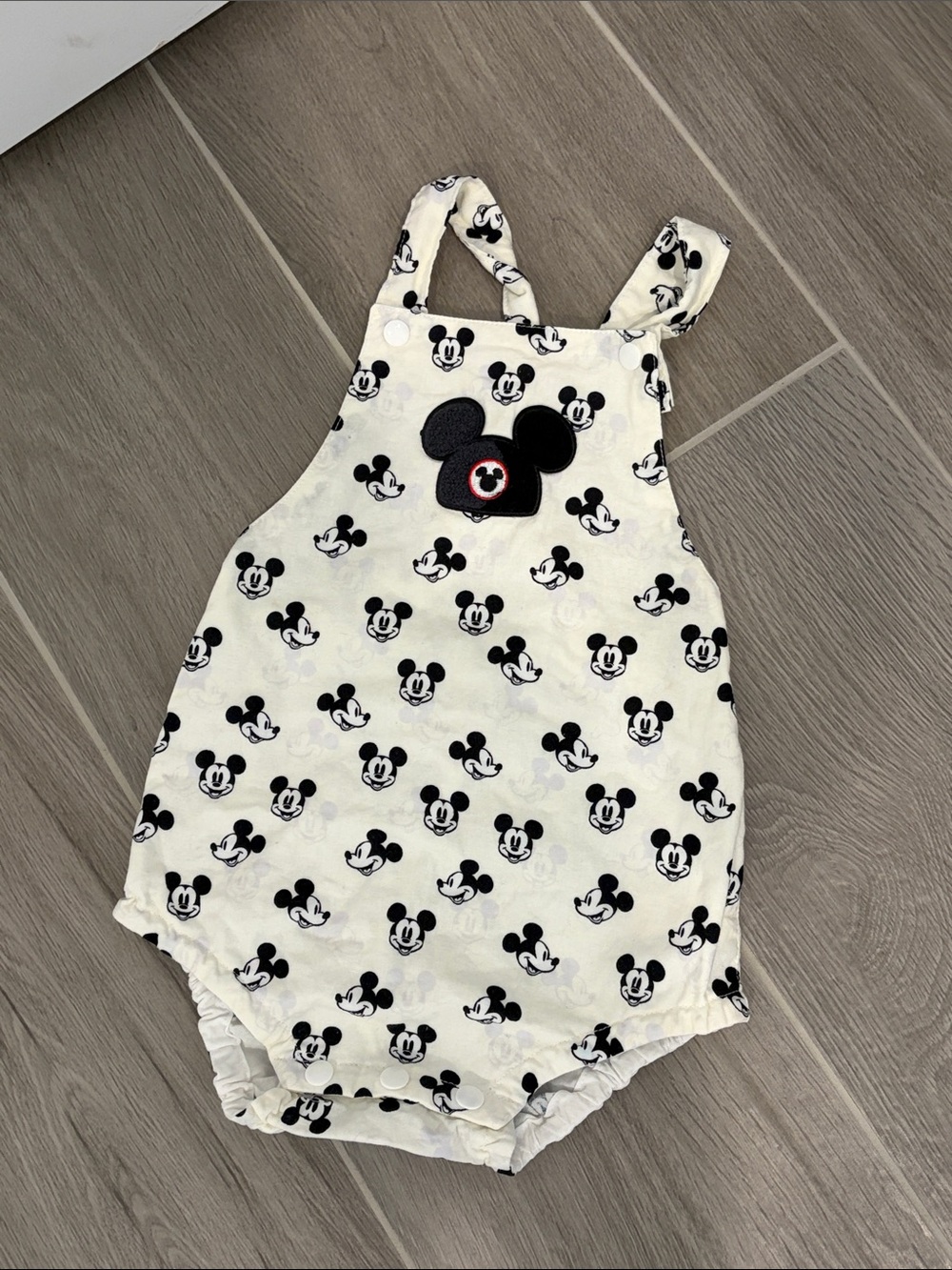 VINTAGE Disney Cream & Black Mickey Mouse Diaper Cover Romper